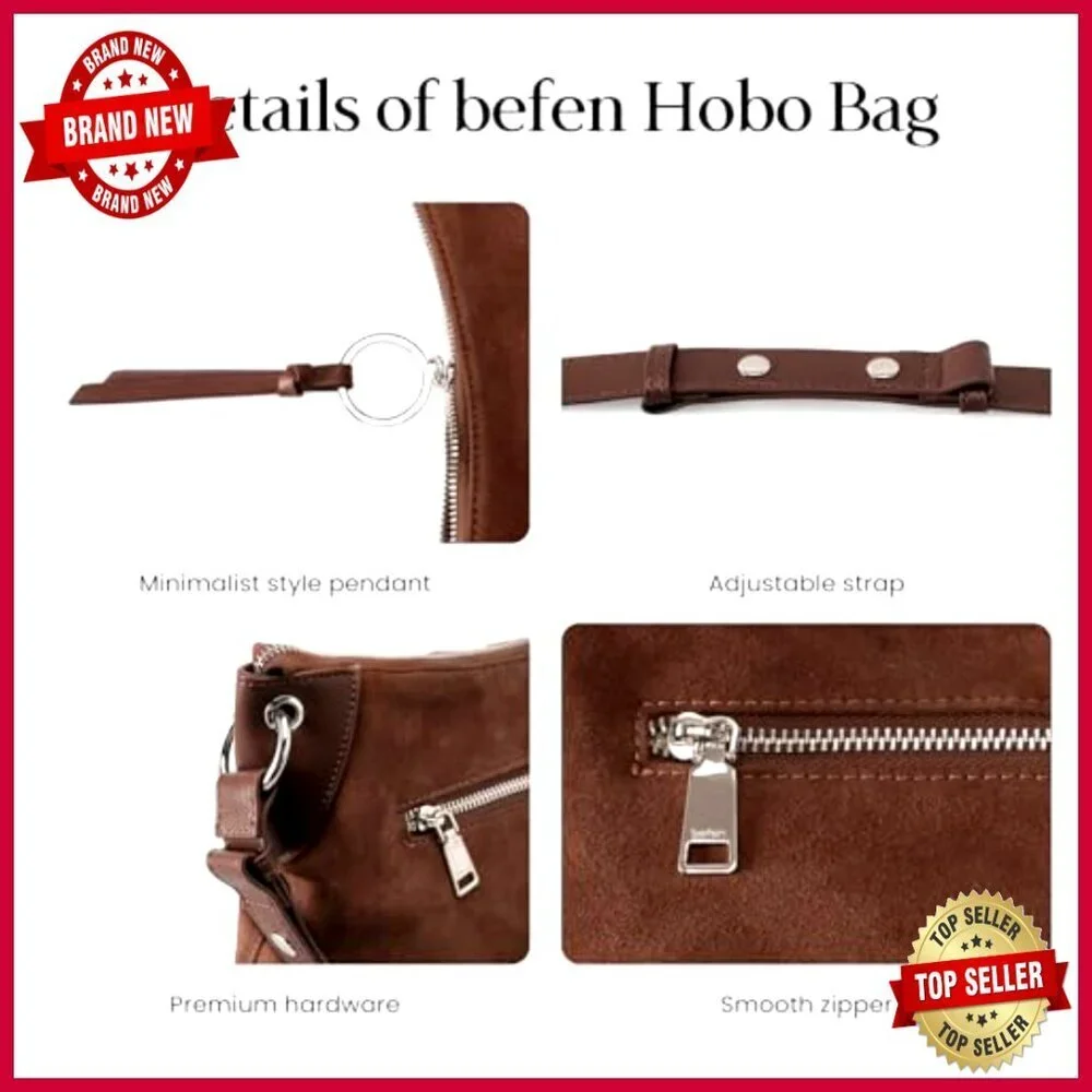 Genuine Leather Hobo Crossbody Bag with Adjustable Strap, Spacious
